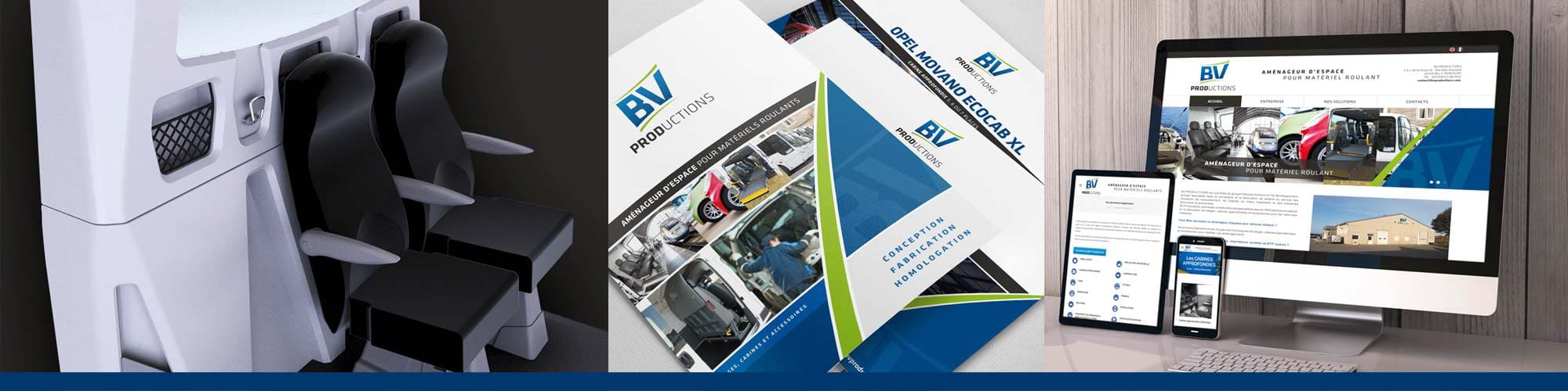 BV productions - Entreprise spécialisée dans la conception et fabrication d'aménagement pour les véhicules roulants / Accompagnement ILÔ Créatif : Identité de marque & Design de produit